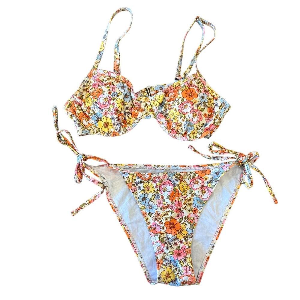 ROMWE Floral Bikini Swimsuit Women size S Vacay Resort Beach
